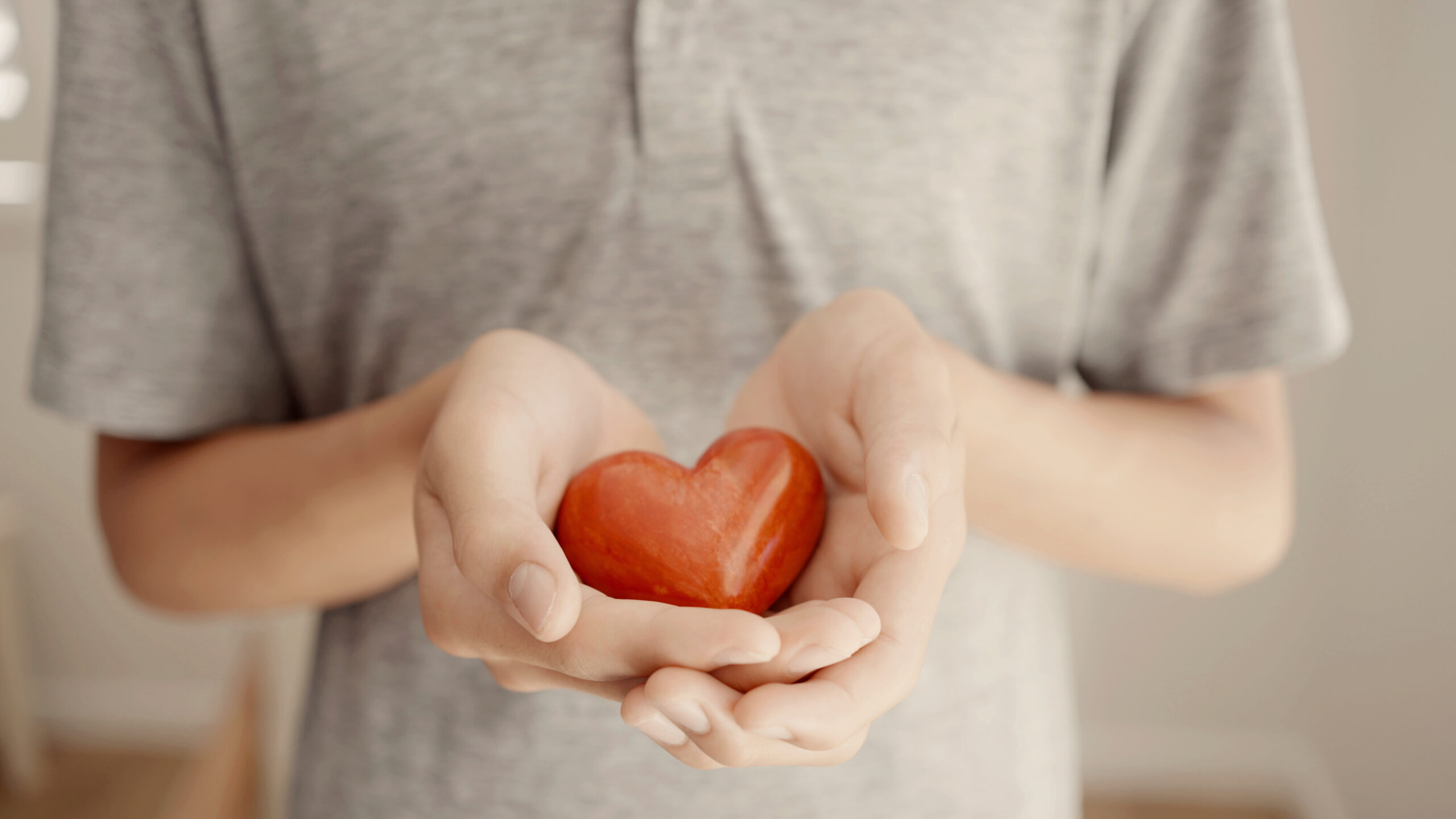 Junge hält Herz aus Holz